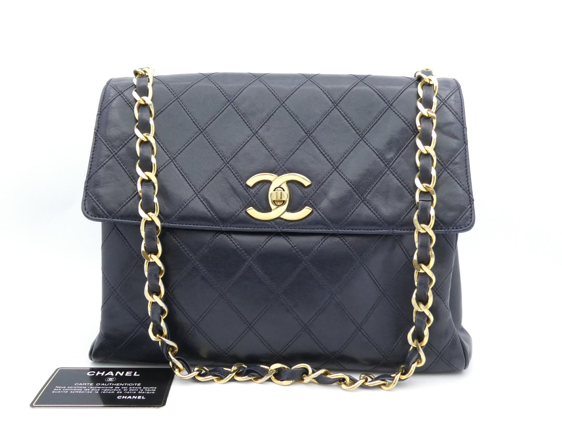 CHANEL Matelasse Coco Mark Turnlock Chain Navy Shoulder Bag