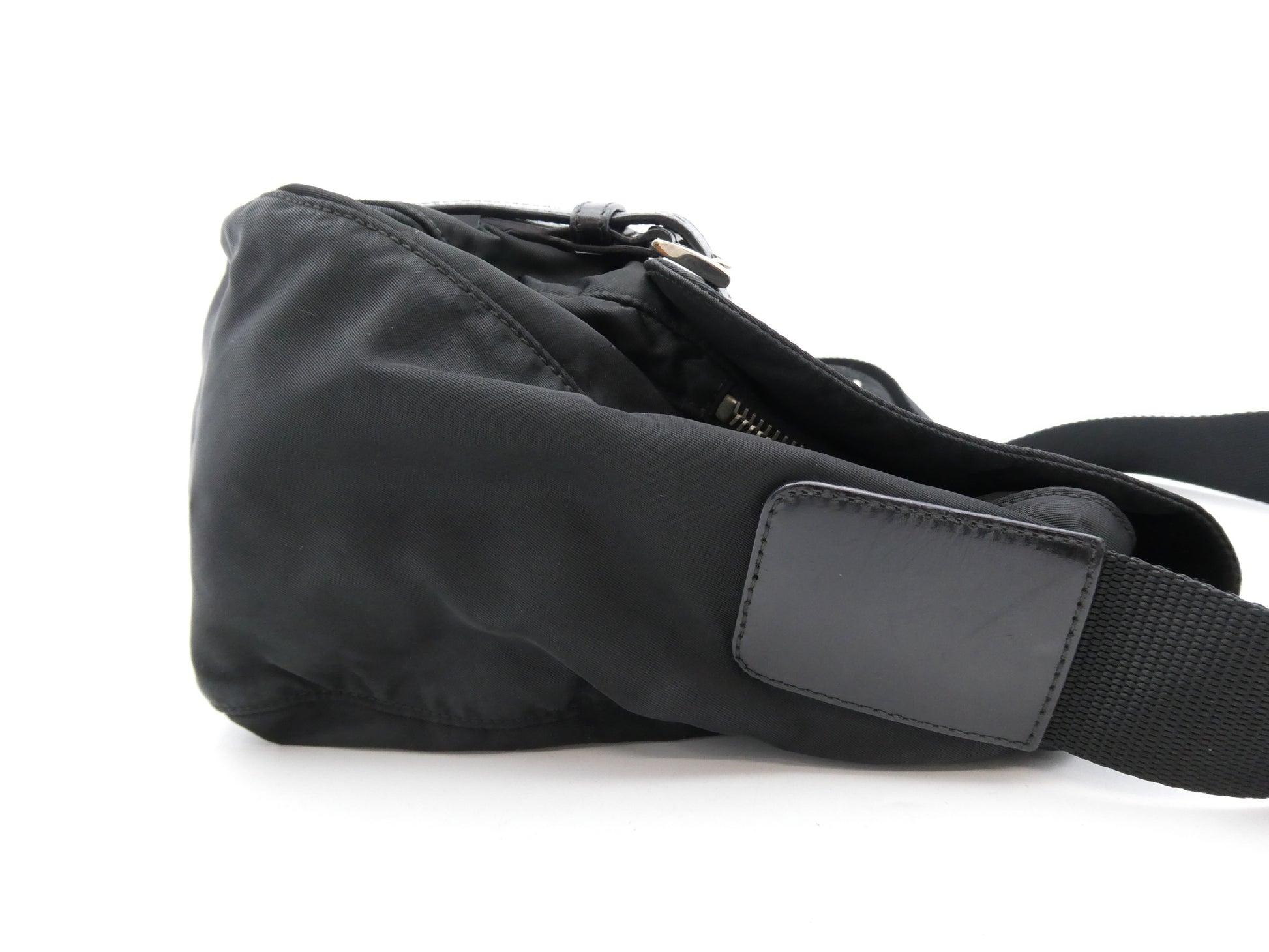 PRADA logo plate nylon and leather shoulder bag