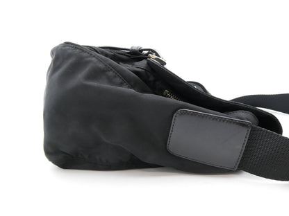 PRADA logo plate nylon and leather shoulder bag