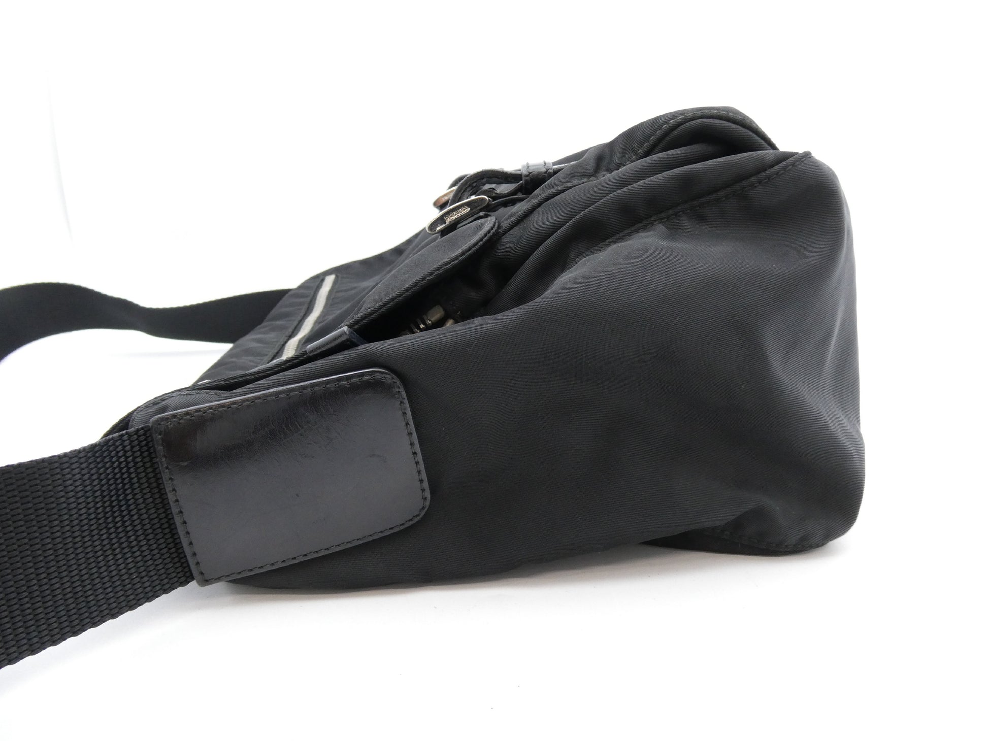 PRADA logo plate nylon and leather shoulder bag