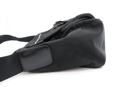 PRADA logo plate nylon and leather shoulder bag