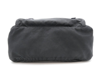 PRADA logo plate nylon and leather shoulder bag