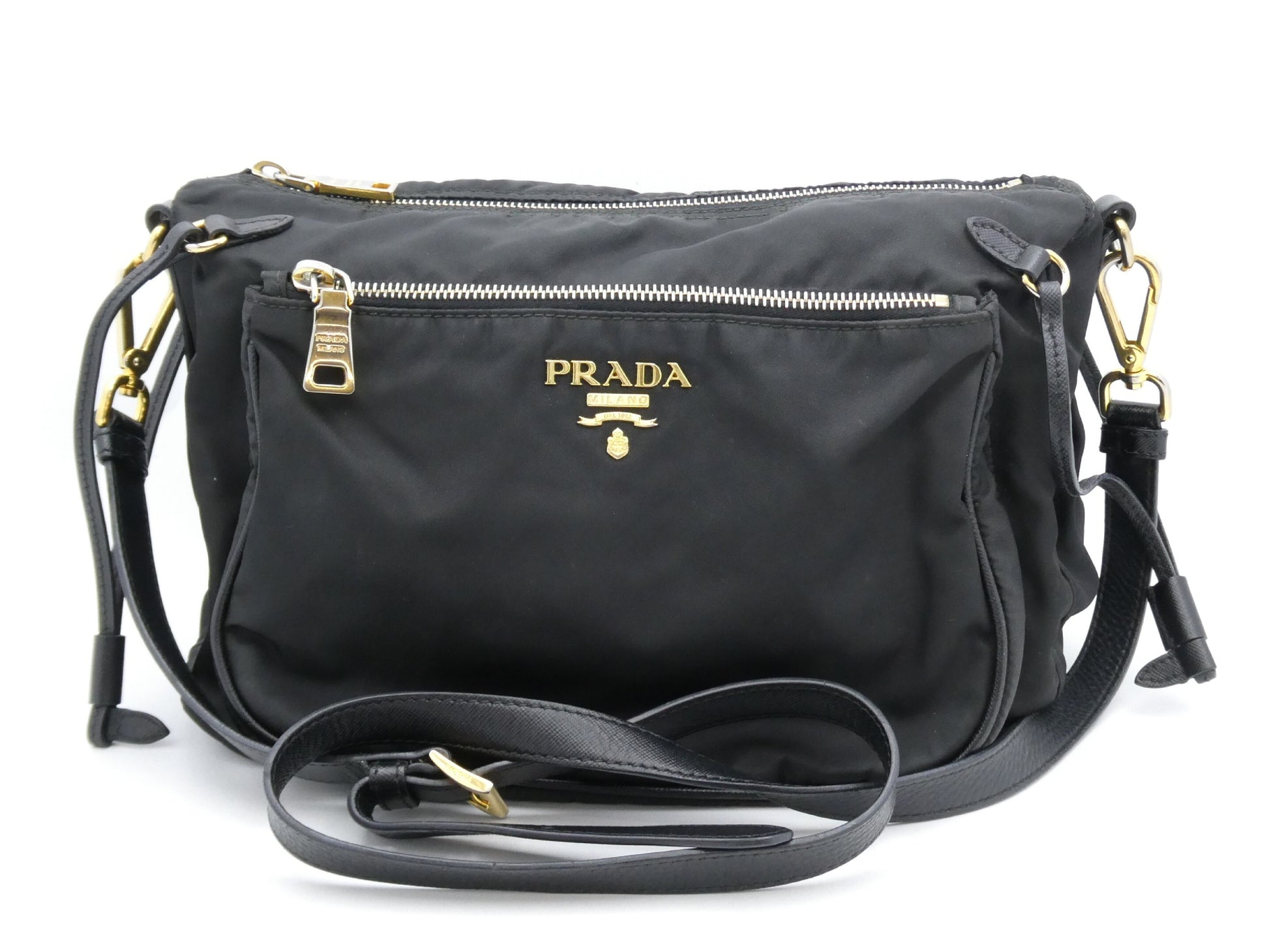 PRADA logo nylon and leather shoulder bag