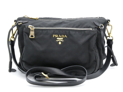 PRADA logo nylon and leather shoulder bag