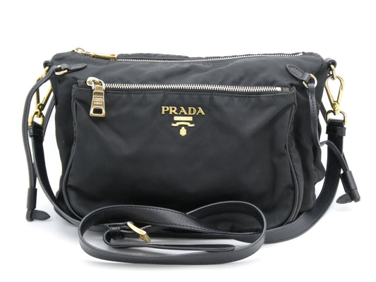 PRADA logo nylon and leather shoulder bag