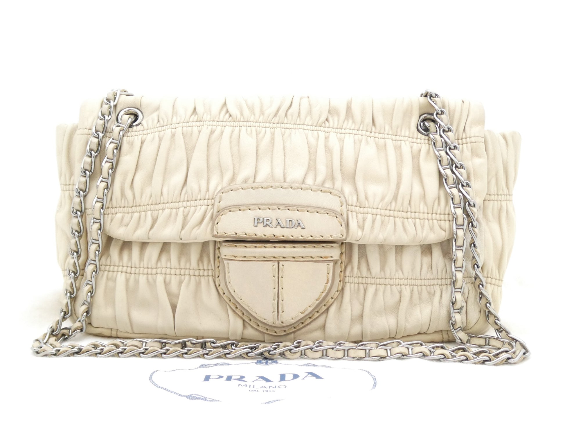 PRADA logo gathered chain shoulder bag