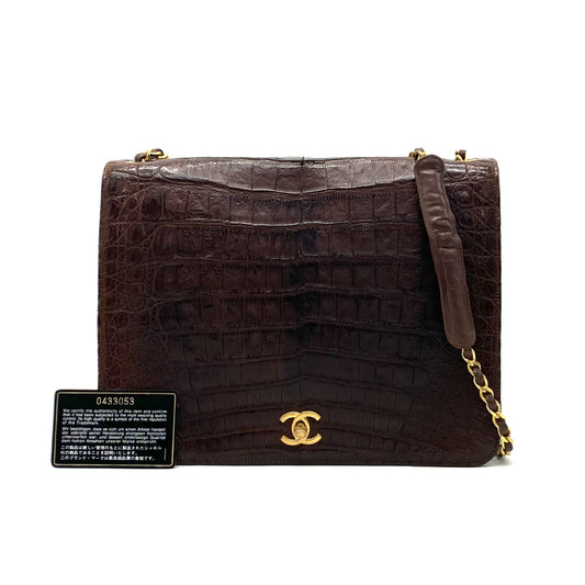 CHANEL CHANEL Turnlock Coco Mark Crocodile Chain Shoulder Bag