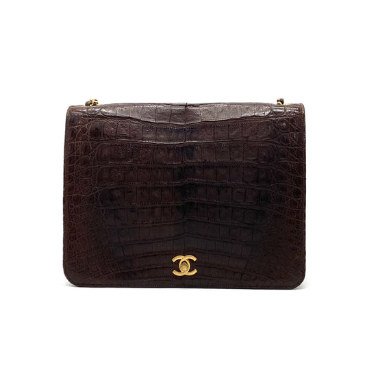 CHANEL CHANEL Turnlock Coco Mark Crocodile Chain Shoulder Bag