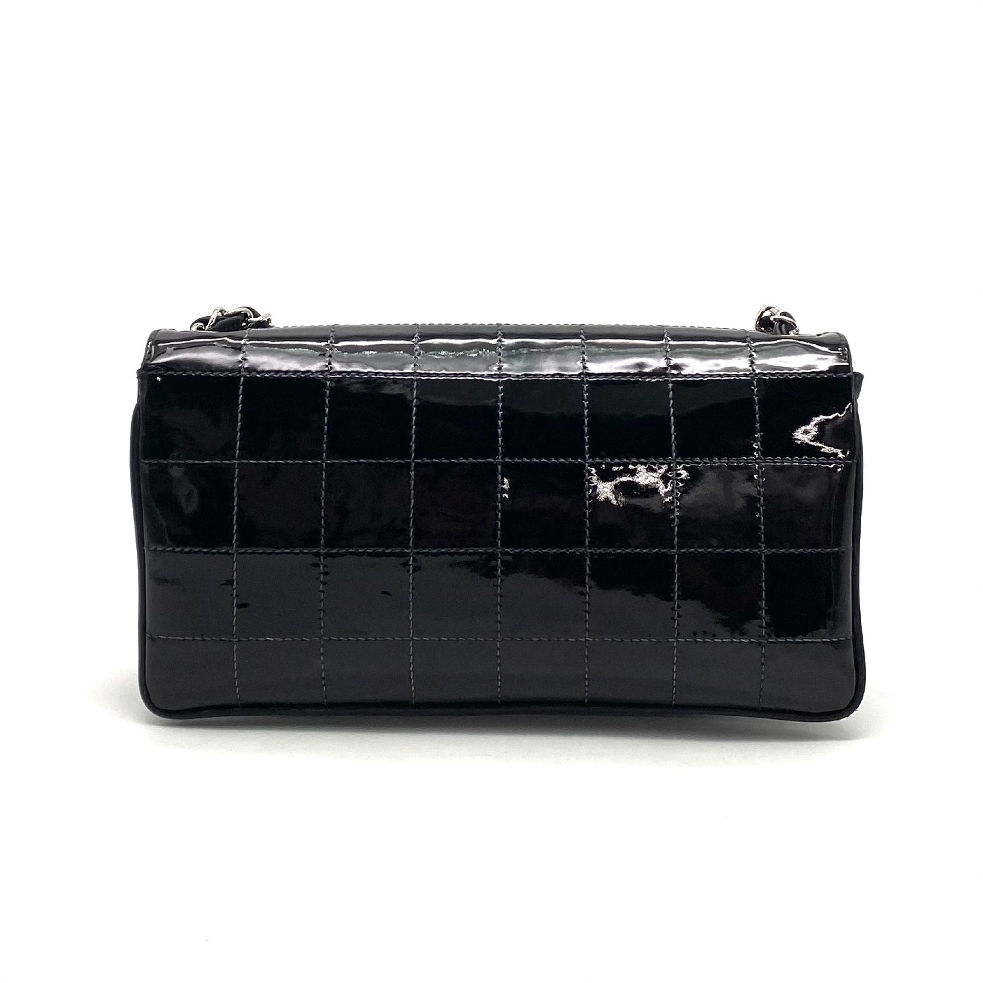 CHANEL CHANEL Deca Coco Mark Chocolate Bar Patent Leather Chain Handbag