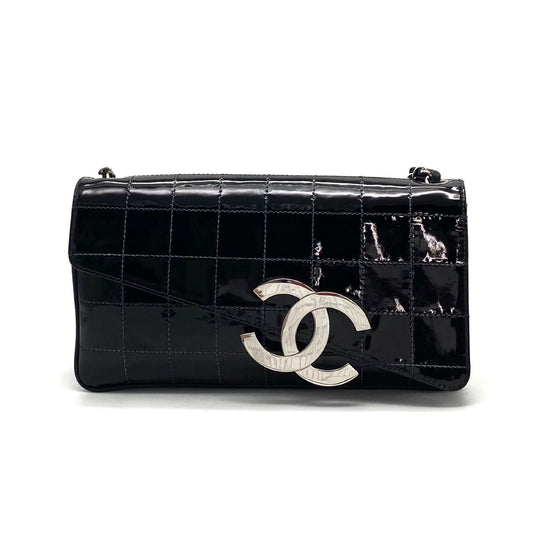 CHANEL CHANEL Deca Coco Mark Chocolate Bar Patent Leather Chain Handbag