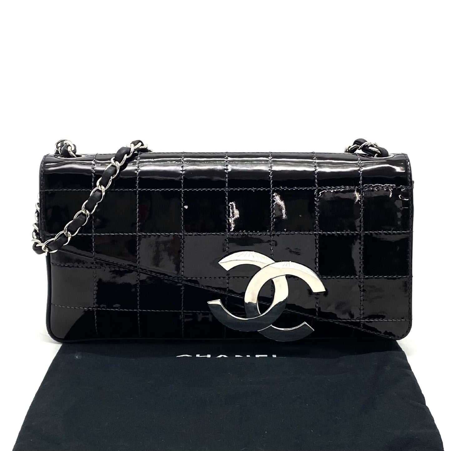 CHANEL CHANEL Deca Coco Mark Chocolate Bar Patent Leather Chain Handbag