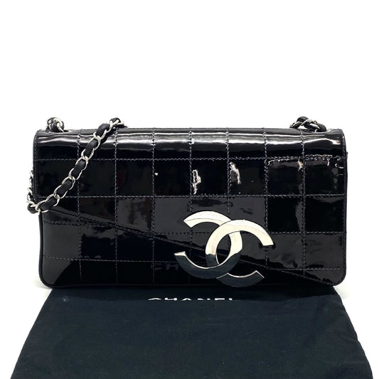 CHANEL CHANEL Deca Coco Mark Chocolate Bar Patent Leather Chain Handbag