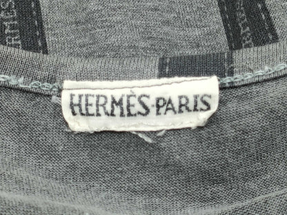 HERMES Women's Long Sleeve T-Shirt with Ribbon Pattern, Gray, Size L, Wrinkled