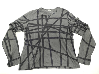 HERMES Women's Long Sleeve T-Shirt with Ribbon Pattern, Gray, Size L, Wrinkled