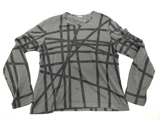 HERMES Women's Long Sleeve T-Shirt with Ribbon Pattern, Gray, Size L, Wrinkled