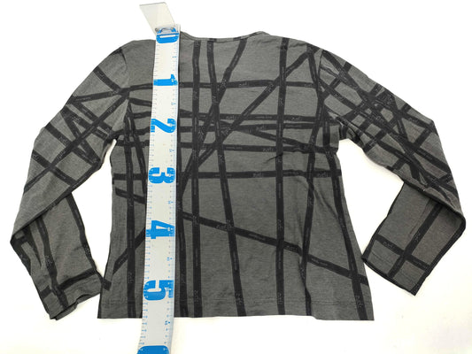 HERMES Women's Long Sleeve T-Shirt with Ribbon Pattern, Gray, Size L, Wrinkled