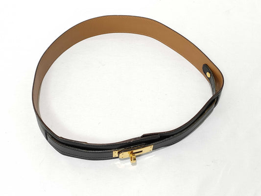 HERMES Kelly Belt, Black, 〇U, Cobas Scuffs, Hardware Scuffs, Size 80, Sold