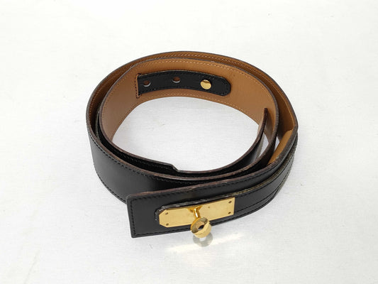 HERMES Kelly Belt, Black, 〇U, Cobas Scuffs, Hardware Scuffs, Size 80, Sold