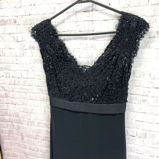 TADASHI Beaded Embroidered Dress, Sleeveless, Black, Made in the USA, 100% Silk, Size 2