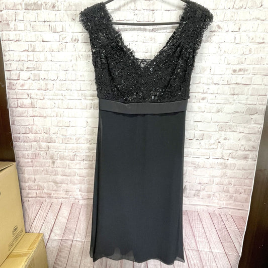 TADASHI Beaded Embroidered Dress, Sleeveless, Black, Made in the USA, 100% Silk, Size 2