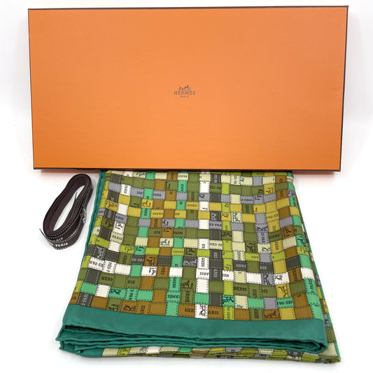 HERMES Carré 90 BOLDUC AU CARRE Ribbon Pattern Bolduc Check 100% Silk Scarf