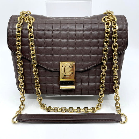 CELINE C Logo Quilted Medium Chain Shoulder Bag