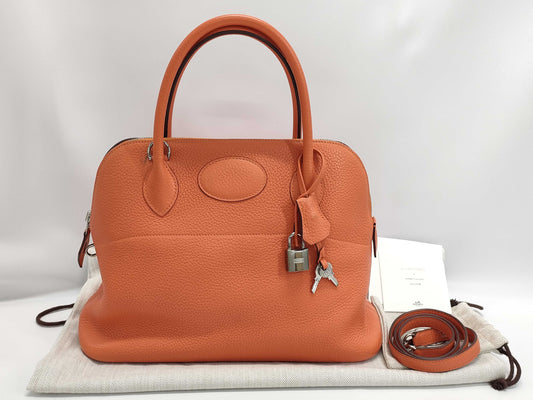 HERMES Bolide 31 Taurillon Clemence Orange T Stamped Handbag