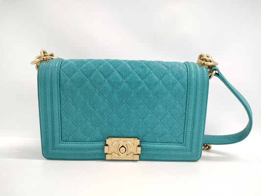 CHANEL Boy Chanel Caviar Skin Chain Shoulder Bag in Turquoise, No. 28