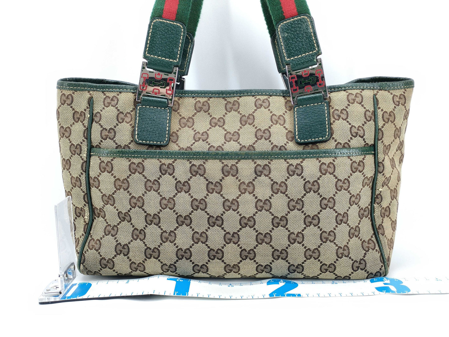 GUCCI GG Canvas Sherry Line Horsebit Tote Bag