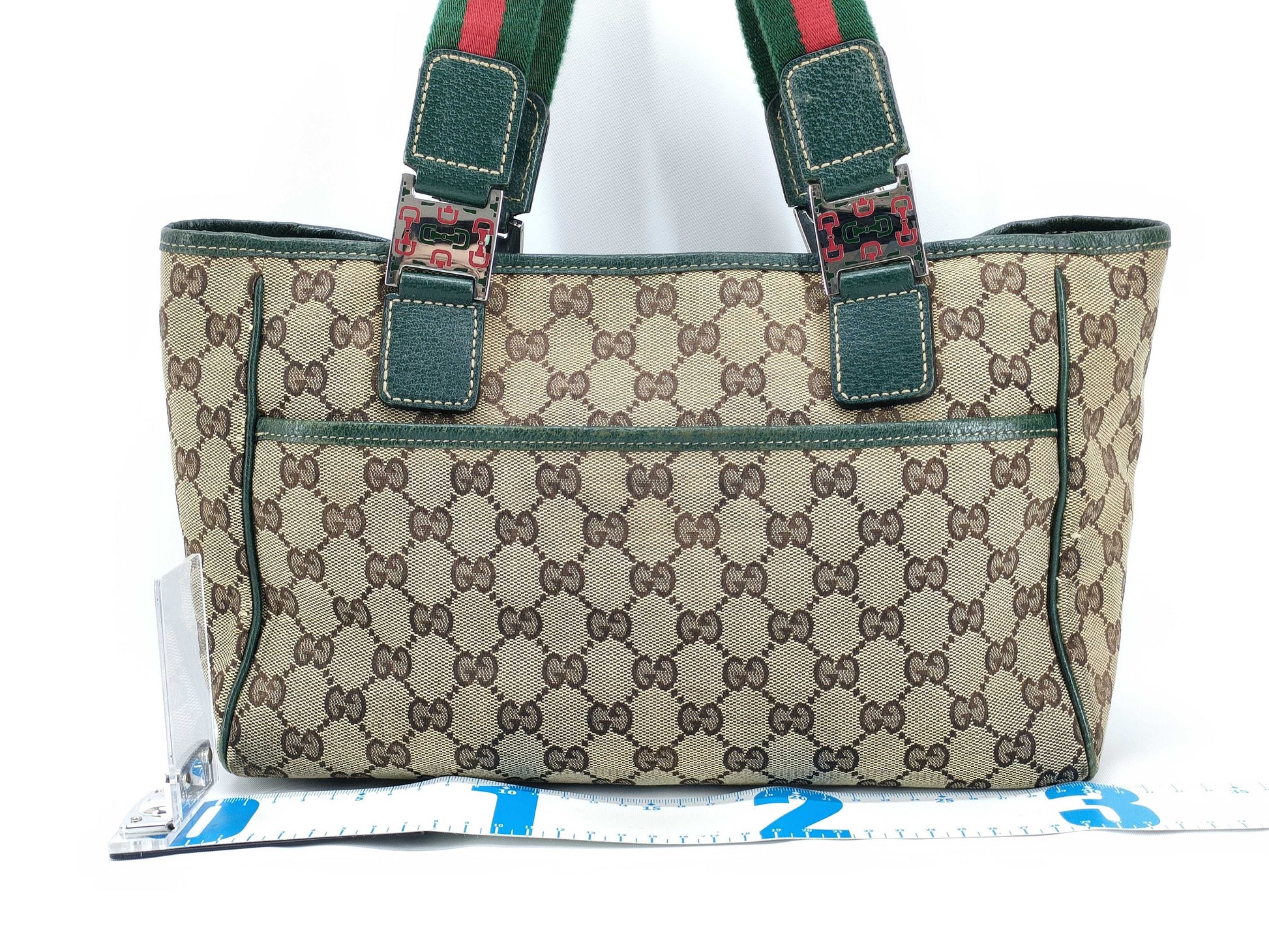 GUCCI GG Canvas Sherry Line Horsebit Tote Bag