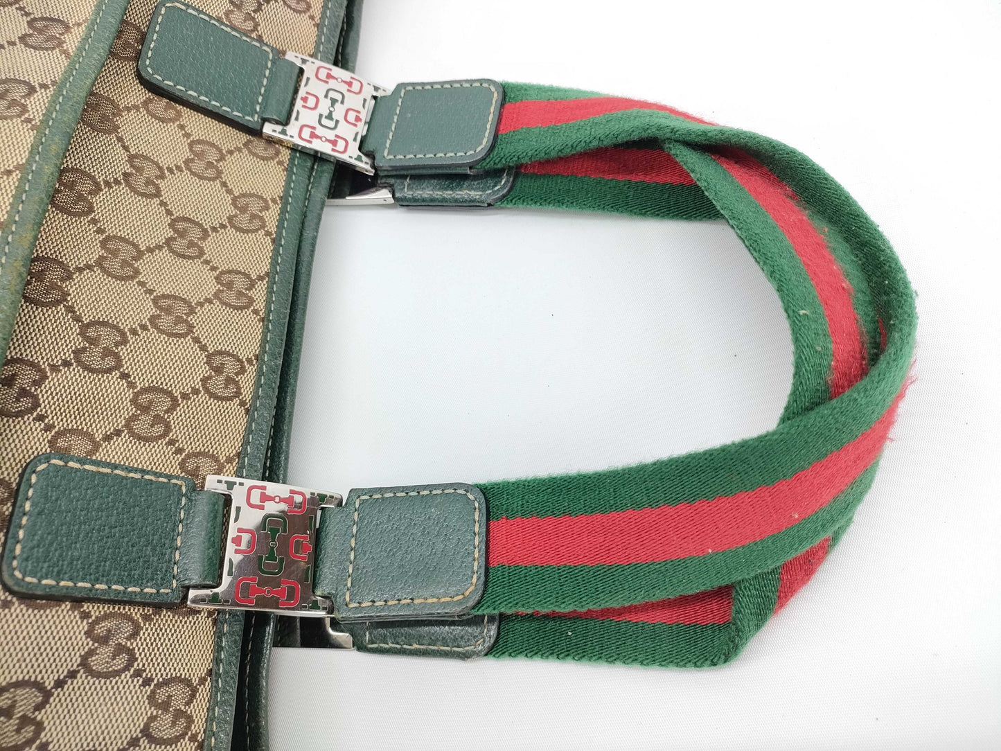 GUCCI GG Canvas Sherry Line Horsebit Tote Bag