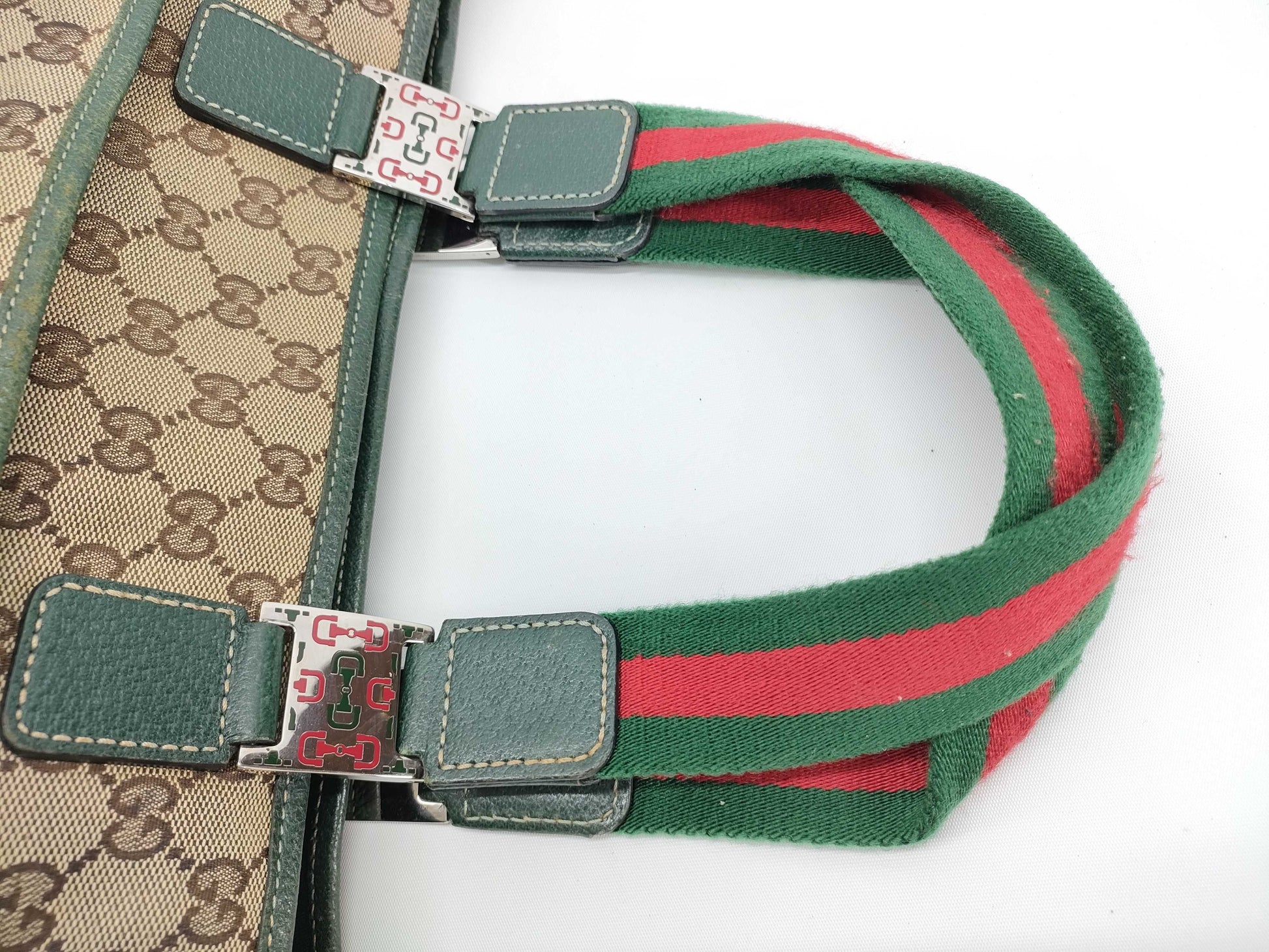 GUCCI GG Canvas Sherry Line Horsebit Tote Bag