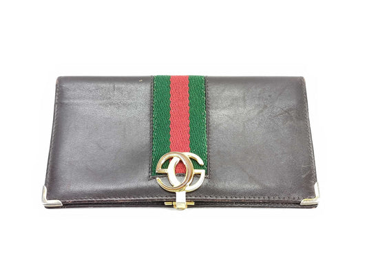 GUCCI Old GUCCI Old Leather Sherry Line Long Wallet