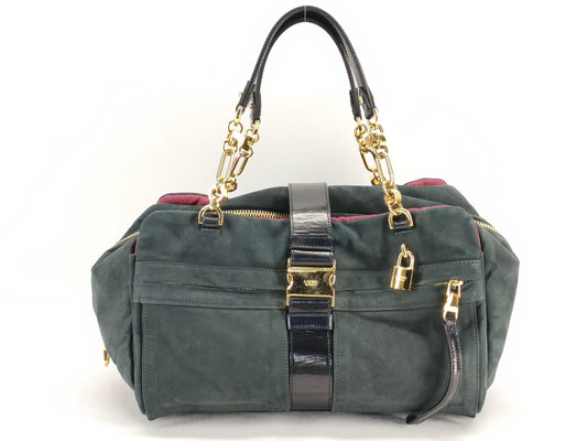 LOEWE Chain Shoulder Handbag Suede Leather Boston Bag