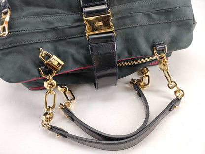 LOEWE Chain Shoulder Handbag Suede Leather Boston Bag