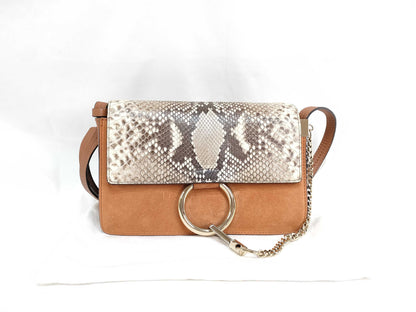 Chloe Faye Python Suede Shoulder Bag