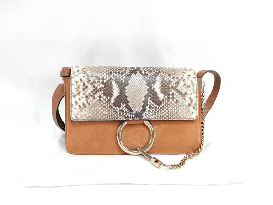 Chloe Faye Python Suede Shoulder Bag