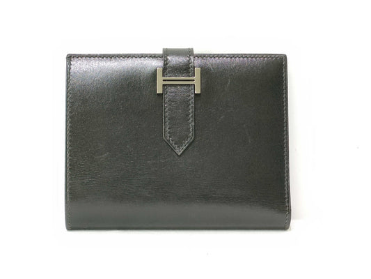 HERMES Bearn Compact Black Box Calf Wallet