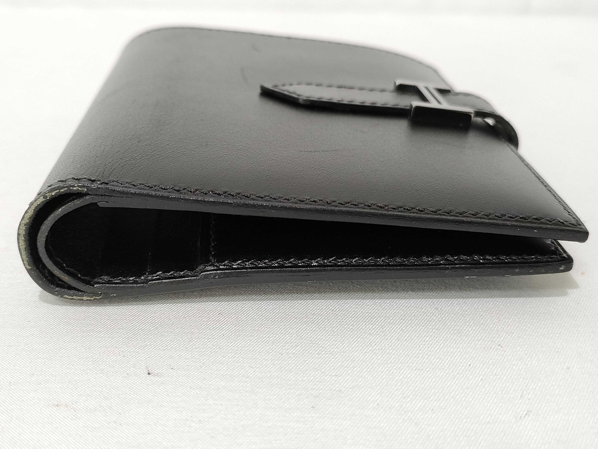 HERMES Bearn Compact Black Box Calf Wallet