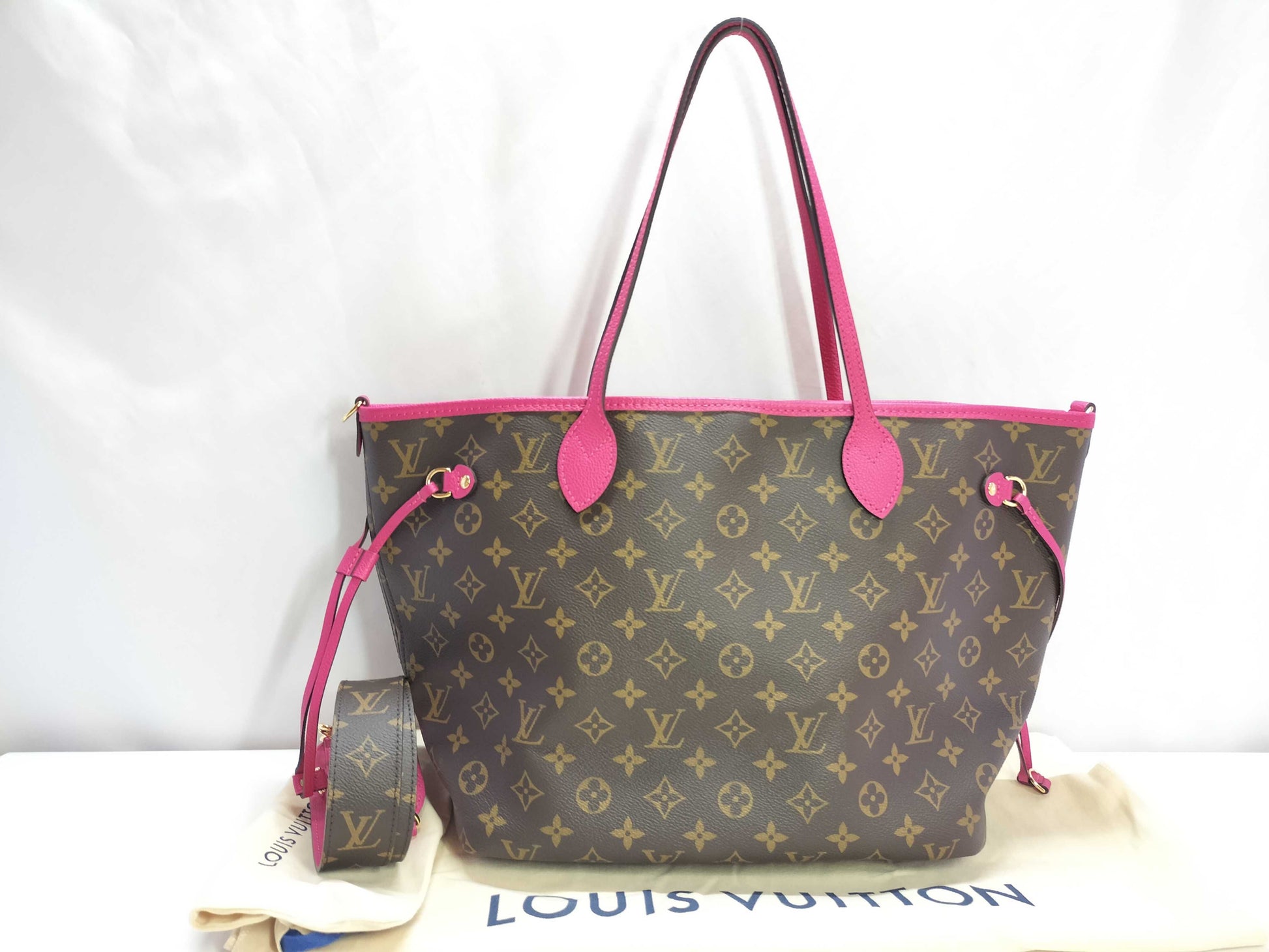 LOUIS VUITTON Monogram Neverfull Inside Out MM Rose Pondicherry M12257 RFID Tote Bag