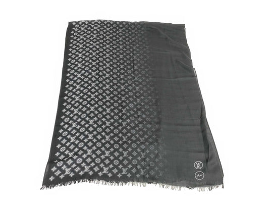 LOUIS VUITTON Monogram Eclipse Blurry Fragment Stole, Wool, Silk, and Cashmere, Black, M73743 OS0137 Other Accessories