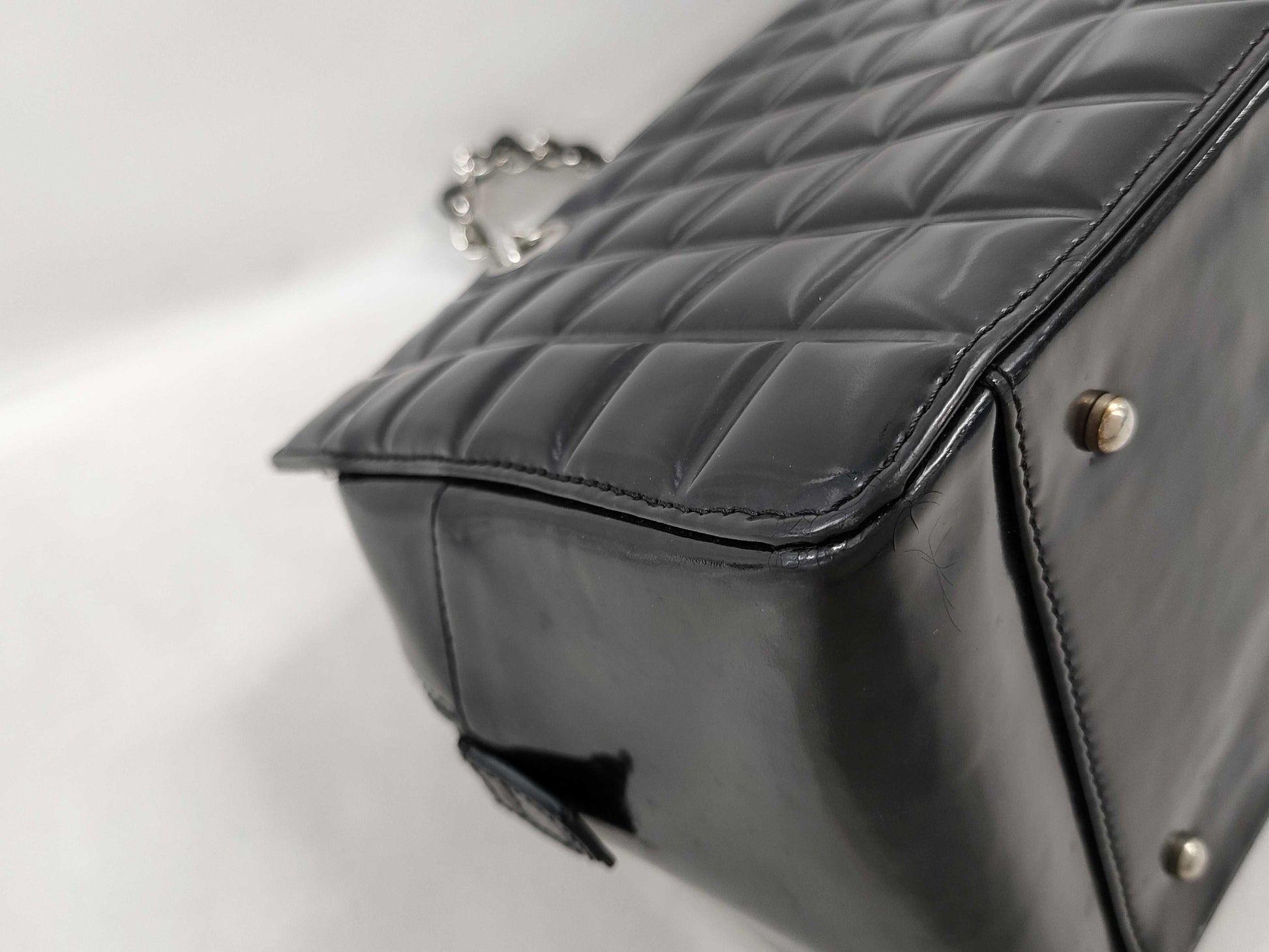 CHANEL CHANEL Chocolate Bar Enamel Chain Shoulder Bag with Silver Hardware and Coco Mark