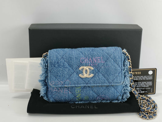CHANEL Denim/Fringe Shoulder Pouch AP2602 32 Series Shoulder Bag
