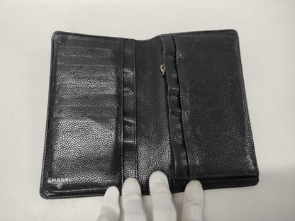 CHANEL Bi-fold Long Wallet, Caviar Leather, Silver Hardware, Black, 12 Series