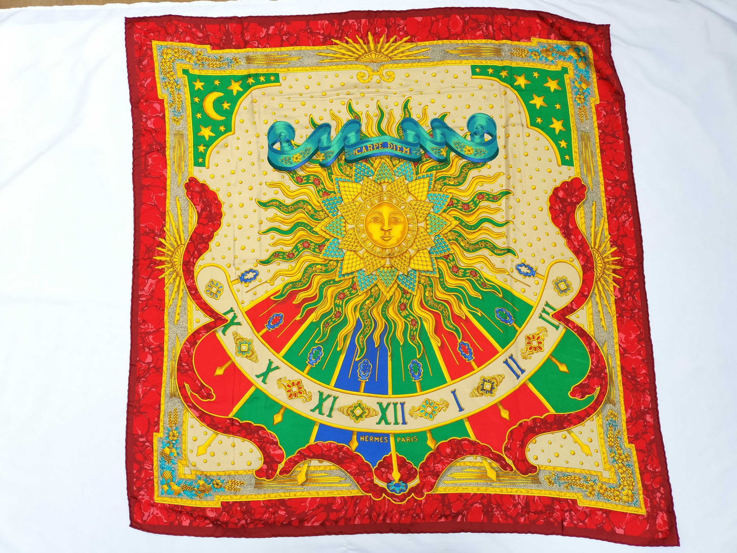 HERMES Carre Hermes Scarf Carre 90 CARPE DIEM Sun and Moon Scarf