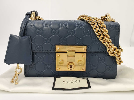 GUCCI Guccissima Padlock GG Small Shoulder Bag Blue Shoulder Bag