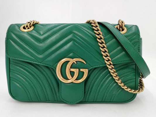 GUCCI GG Marmont Leather Chain Shoulder Bag in Green