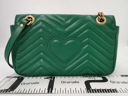 GUCCI GG Marmont Leather Chain Shoulder Bag in Green