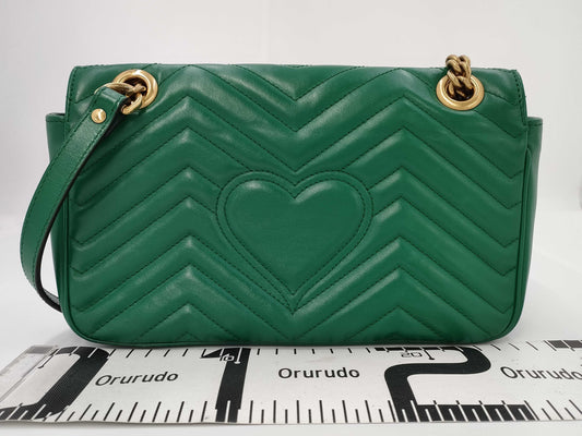 GUCCI GG Marmont Leather Chain Shoulder Bag in Green