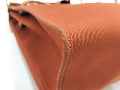 HERMES Airbag Zip Toile Officier Orange Canvas Handbag with A Stamp and Silver Hardware
